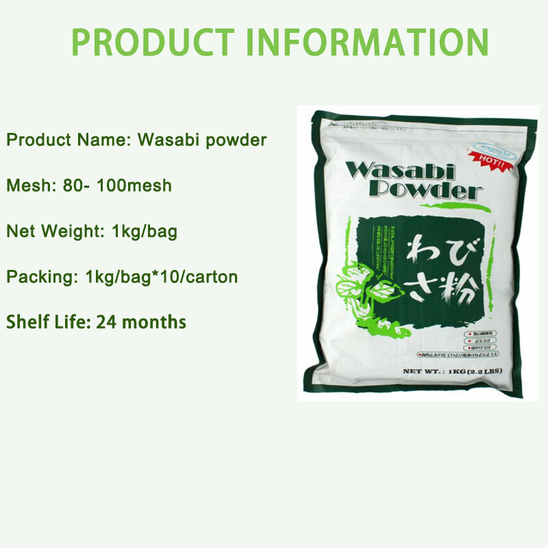 Pure Wasabi Powder 1kg Retail Pack 10 Bags Carton Sushi Restaurant Wholesale Spicy Green Seasoning