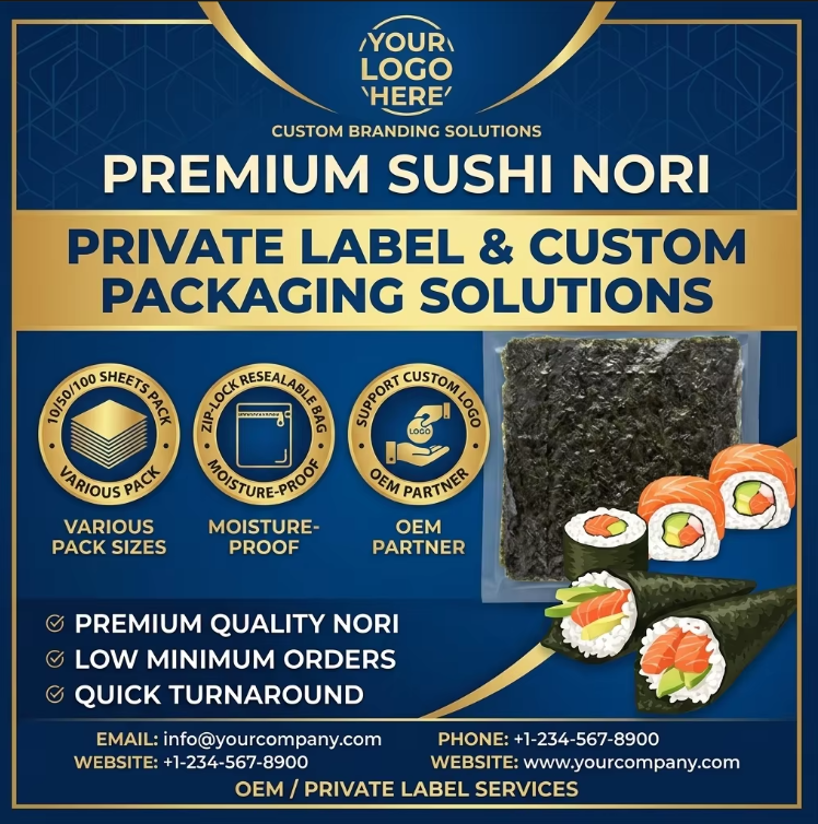 Vacuum Sealed Roasted Sushi Nori Sheets 19x21cm Nitrogen Flushed 100 Sheets Per Bag 24 Months Shelf Life Export